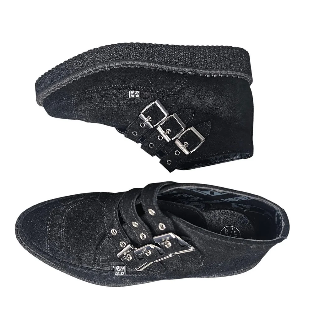 T.U.K Suede Leather Pointed 3-Buckle 80s Style Creeper Boot|Size 5